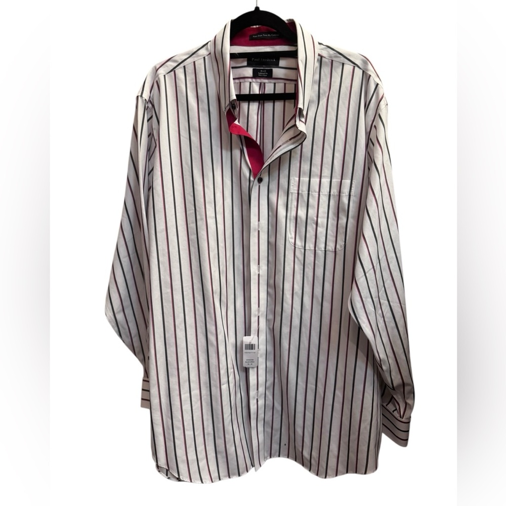 NEW! PAUL FREDRICK Men’s Striped Dress Shirt 18X35 No Iron Cotton - Picture 5 of 15